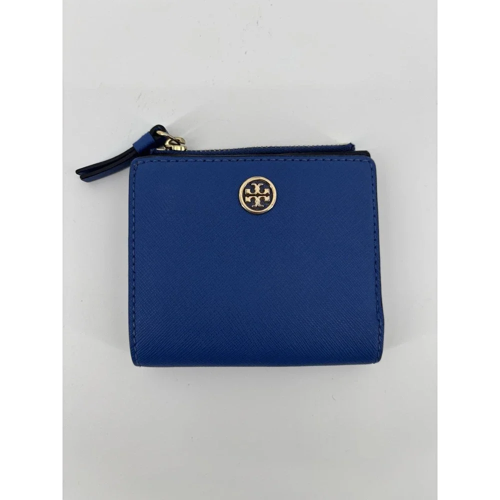 Tory Burch Robinson Mini Wallet Blue Saffiano Leather AUTHENTIC